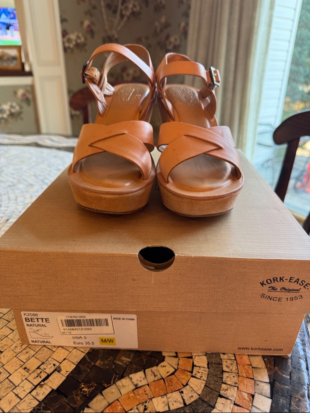 Kork-Ease Women's Cognac Leather Platform Sandals with Ankle Buckle - Picture 2 of 4